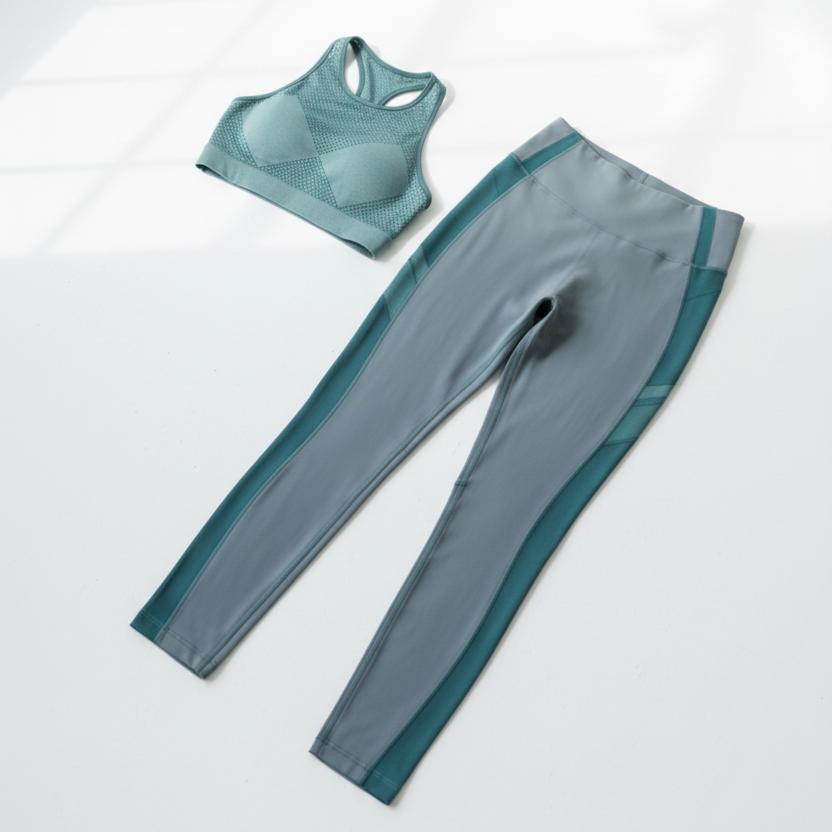 Women's Fitness Suit - Flat Lay on White Floor
